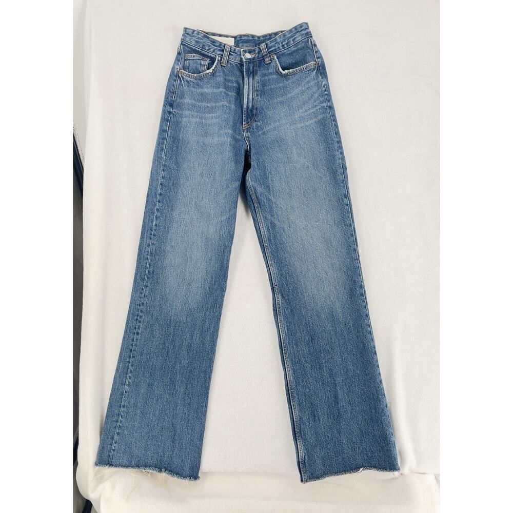 ZARA Women's Jeans Size 4 Blue Straight Leg Raw Hem Denim High Rise 100% Cotton